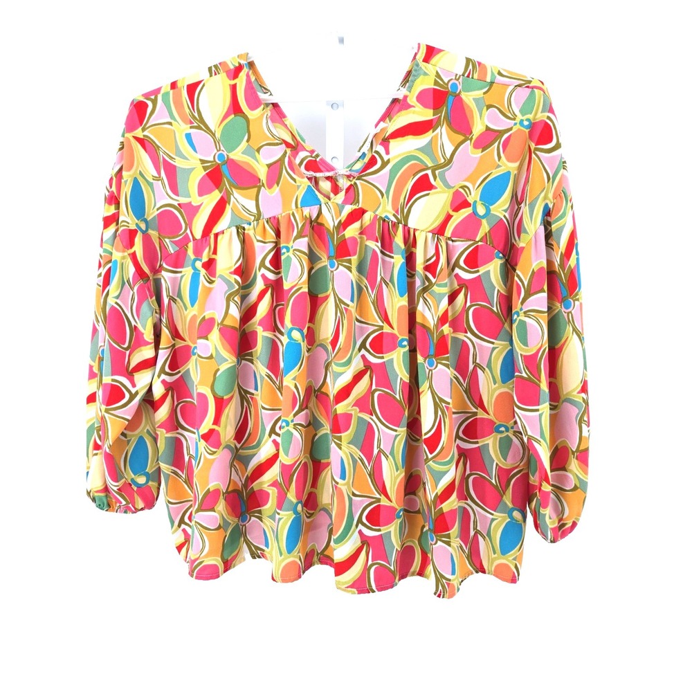 First Love By Lovelyn Women's 3X‎ Bright Floral Polyester V-neck Blouse Top